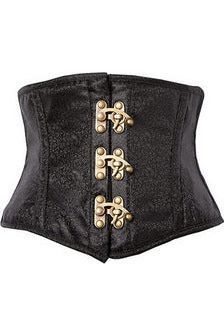 Top Drawer Black Brocade Steel Boned Mini Cincher w/Clasps - Daisy Corsets
