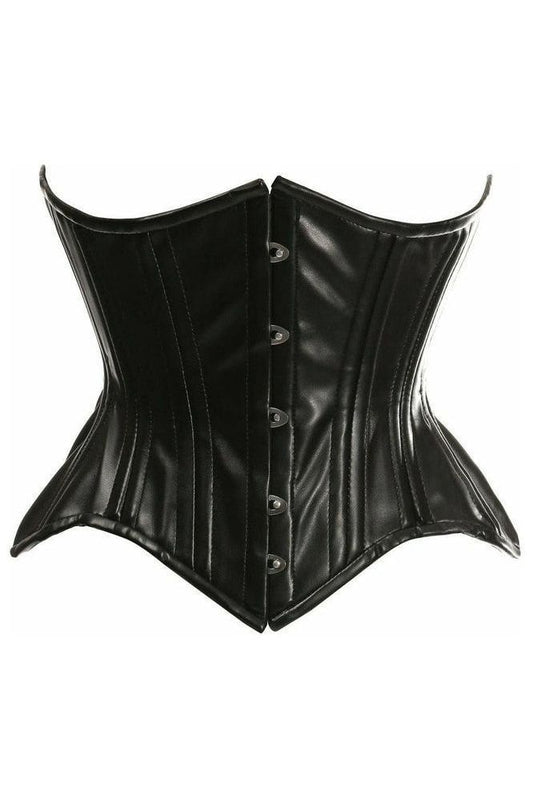 Top Drawer Black Faux Leather Double Steel Boned Curvy Cut Waist Cincher Corset - Daisy Corsets