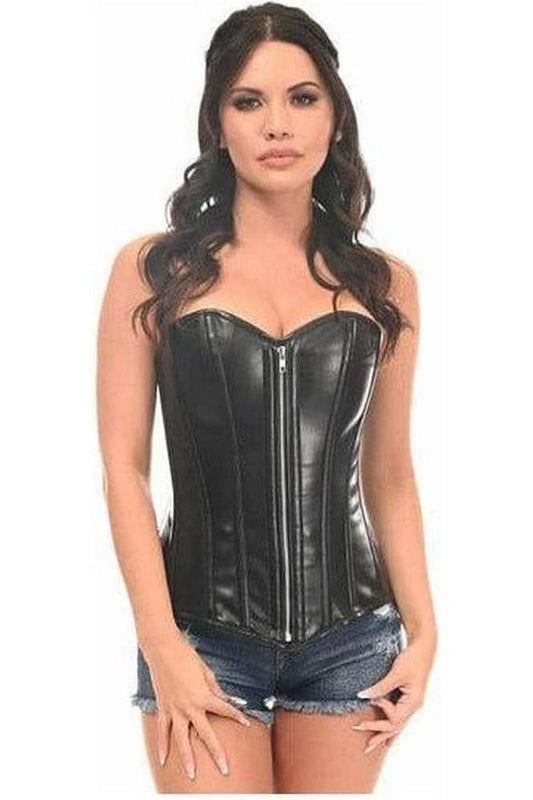 Top Drawer Black Faux Leather Steel Boned Overbust Corset - Daisy Corsets