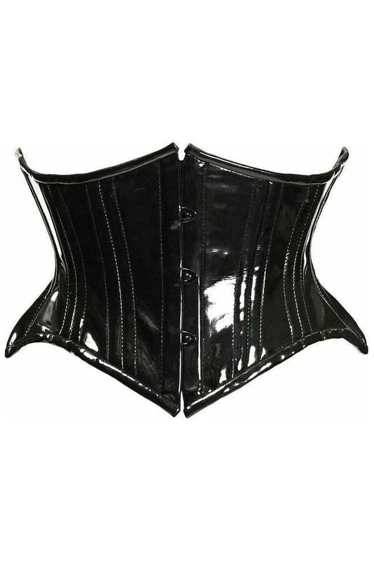 Top Drawer Black Patent PVC Vinyl Double Steel Boned Curvy Cut Waist Cincher - Daisy Corsets