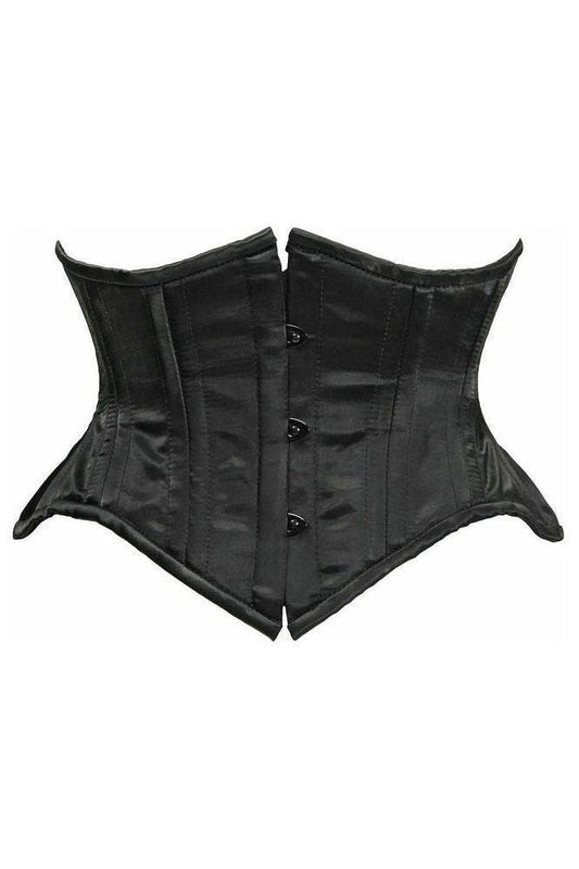 Top Drawer Black Satin Double Steel Boned Curvy Cut Waist Cincher - Daisy Corsets