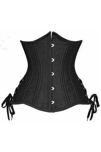 Top Drawer Black Satin Double Steel Boned Curvy Cut Waist Cincher Corset w/Lace - Up Sides - Daisy Corsets