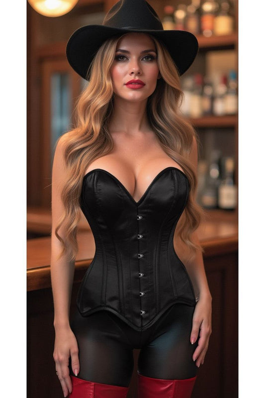 Top Drawer Black Satin Steel Boned Overbust Corset - Daisy Corsets
