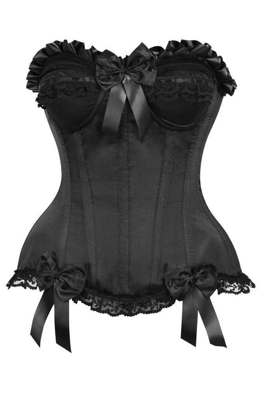 Top Drawer Black Satin Steel Boned Overbust Corset - Daisy Corsets