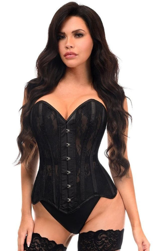 Top Drawer Black Sheer Mesh Net & Lace Steel Boned Overbust Corset - Daisy Corsets