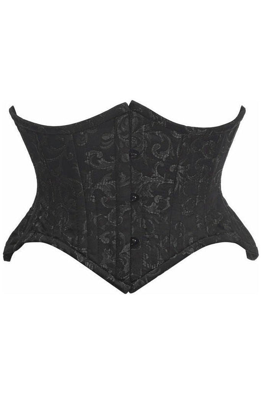 Top Drawer Black/Black Brocade Double Steel Boned Mini Cincher Corset - Daisy Corsets