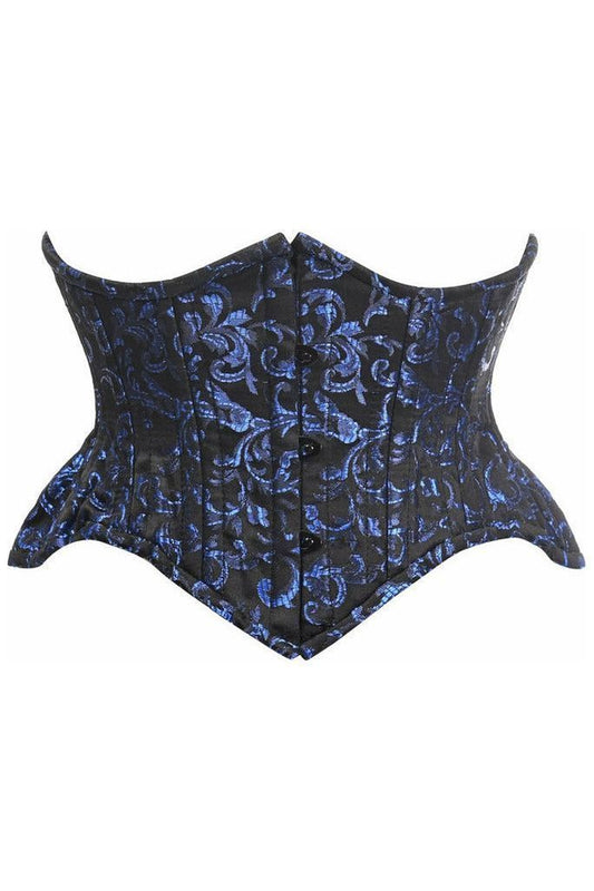 Top Drawer Black/Blue Brocade Double Steel Boned Mini Cincher Corset - Daisy Corsets