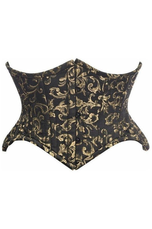 Top Drawer Black/Gold Brocade Double Steel Boned Mini Cincher Corset - Daisy Corsets