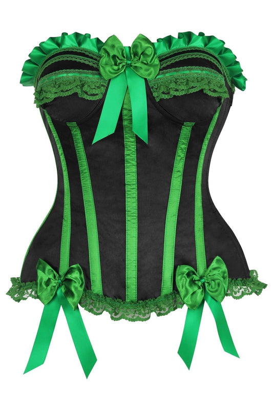 Top Drawer Black/Green Satin Steel Boned Burlesque Corset - Daisy Corsets