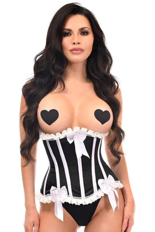 Top Drawer Black/White Steel Boned Burlesque Underbust Corset Waist Cincher - Daisy Corsets