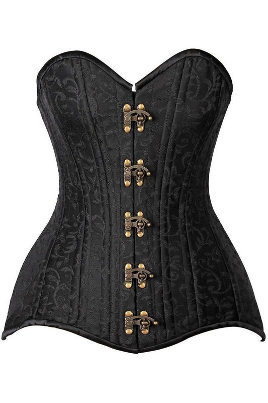 Top Drawer CURVY Black Brocade Double Steel Boned Overbust Corset - Daisy Corsets