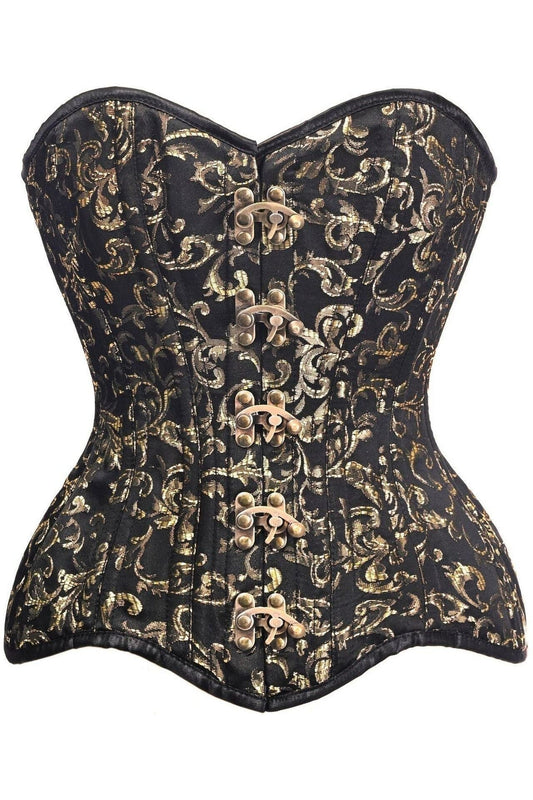 Top Drawer CURVY Black/Gold Brocade Double Steel Boned Overbust Corset - Daisy Corsets