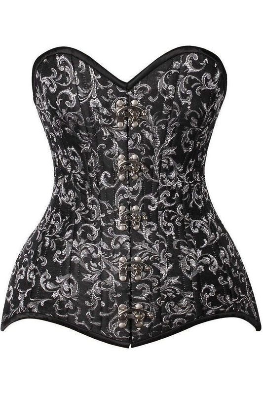 Top Drawer CURVY Black/Silver Brocade Double Steel Boned Overbust Corset - Daisy Corsets