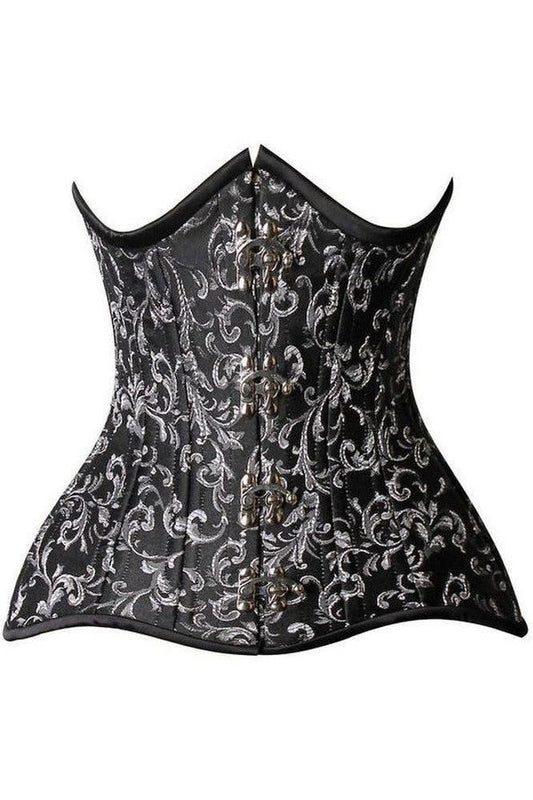 Top Drawer CURVY Black/Silver Brocade Double Steel Boned Under Bust Corset - Daisy Corsets