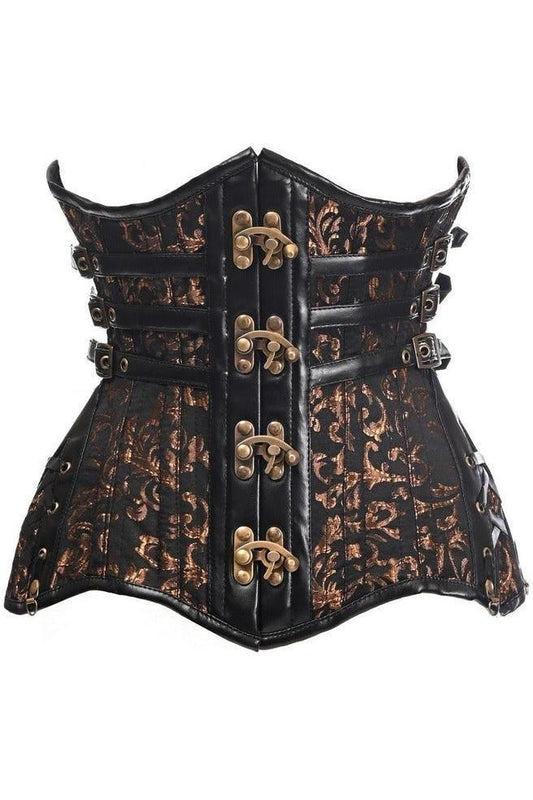 Top Drawer CURVY Steampunk Black/Brown Brocade Steel Double Boned Under Bust Corset - Daisy Corsets