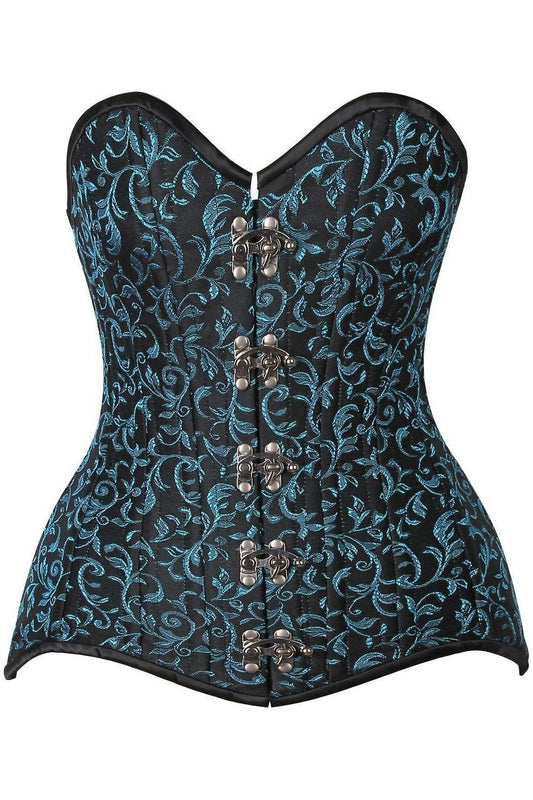 Top Drawer CURVY Teal Brocade Double Steel Boned Overbust Corset - Daisy Corsets