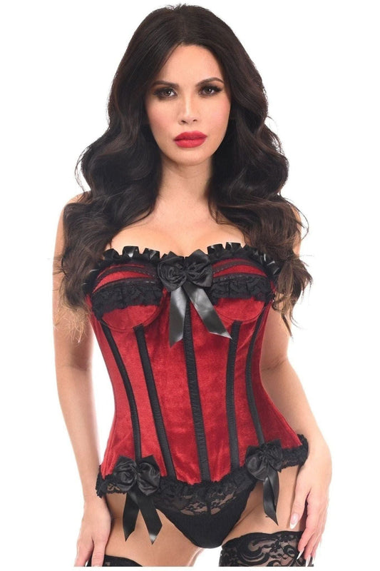 Top Drawer Dark Red Velvet Steel Boned Burlesque Corset - Daisy Corsets
