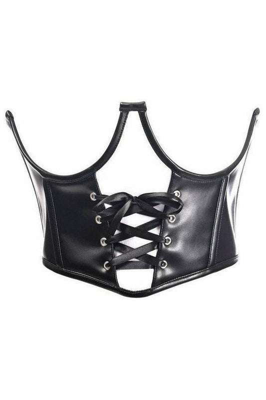 Top Drawer Faux Leather Steel Boned Lace - Up Open Cup Waist Cincher - Daisy Corsets