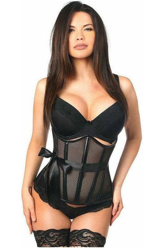 Top Drawer Fishnet & Faux Leather Steel Boned Underbust Corset - Daisy Corsets