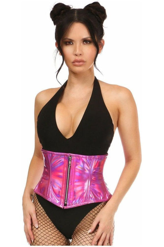Top Drawer Fuchsia Holo Steel Boned Mini Cincher - Daisy Corsets