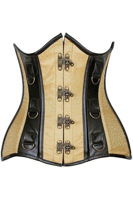 Top Drawer Gold Brocade & Faux Leather Steel Boned Under Bust Corset - Daisy Corsets