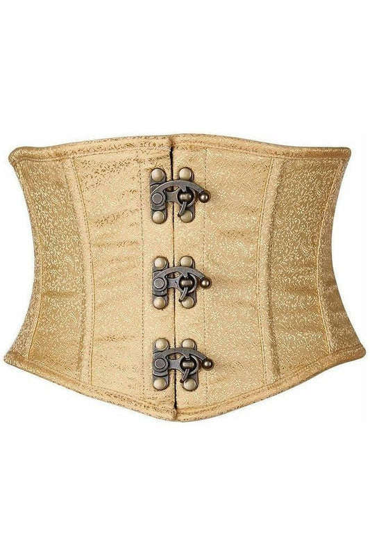 Top Drawer Gold Brocade Steel Boned Mini Cincher w/Clasps - Daisy Corsets