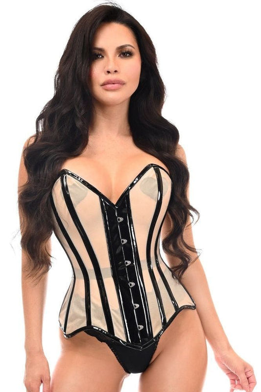 Top Drawer Nude Mesh & Black Patent Steel Boned Corset - Daisy Corsets