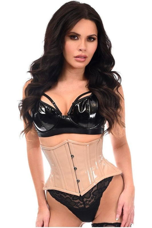 Top Drawer Nude Patent Steel Boned Mini Cincher Under Bust Corset - Daisy Corsets