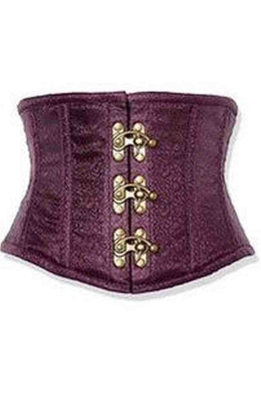 Top Drawer Plum Brocade Steel Boned Mini Cincher w/Clasps - Daisy Corsets
