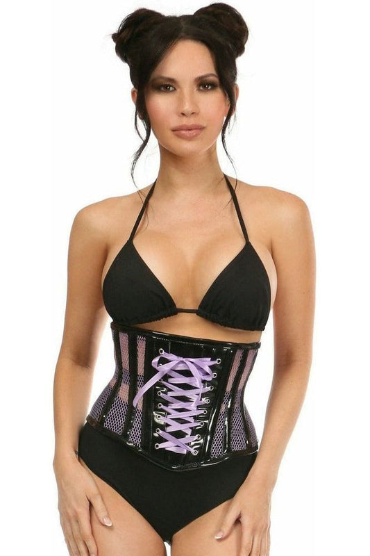 Top Drawer Purple Patent & Fishnet Underbust Corset - Daisy Corsets