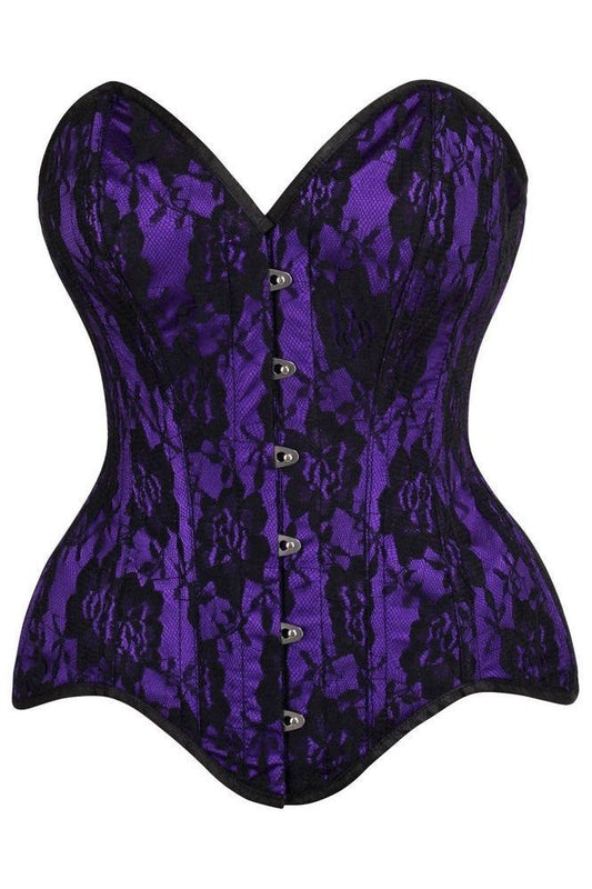 Top Drawer Purple Satin w/Black Lace Overlay Steel Boned Overbust Corset - Daisy Corsets