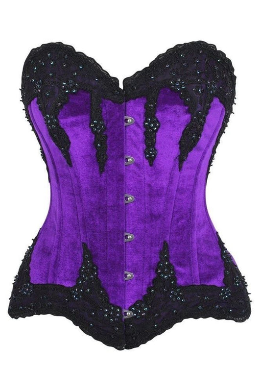 Top Drawer Purple Velvet & Beaded Steel Boned Overbust Corset - Daisy Corsets
