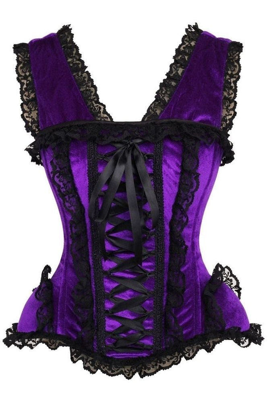 Top Drawer Purple Velvet & Lace Steel Boned Corset w/Cap Sleeves - Daisy Corsets