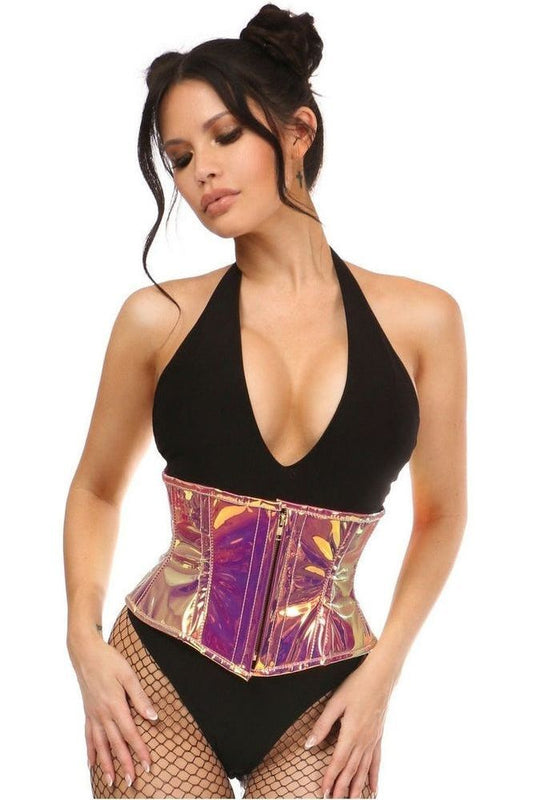 Top Drawer Rainbow Gold Holo Steel Boned Mini Cincher - Daisy Corsets