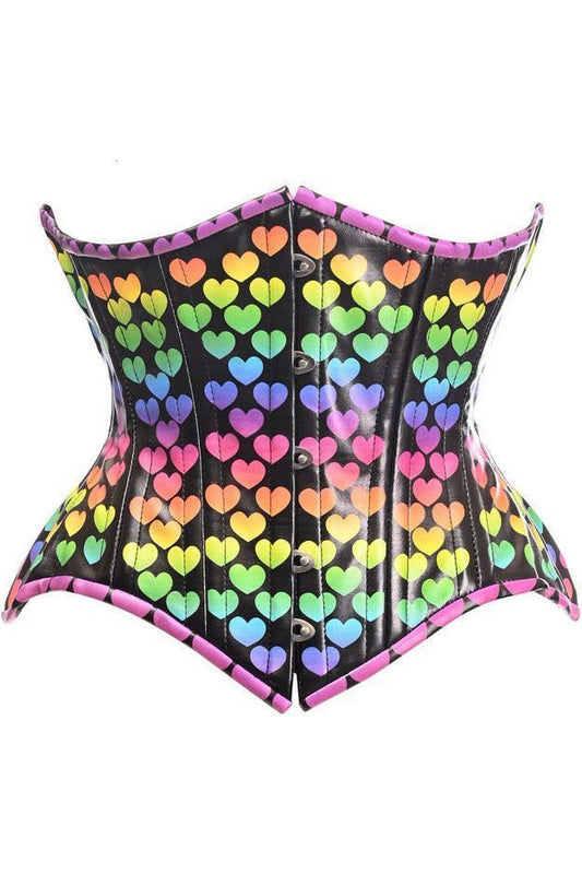 Top Drawer Rainbow Hearts Double Steel Boned Curvy Cut Underbust Cincher Corset - Daisy Corsets