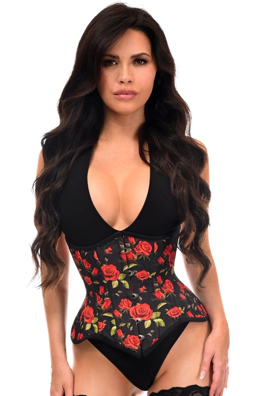 Top Drawer Red Roses Double Steel Boned Waist Training Corset Cincher - Daisy Corsets