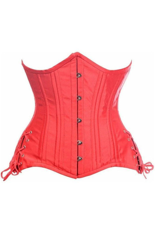 Top Drawer Red Satin Double Steel Boned Curvy Cut Waist Cincher Corset w/Lace - Up Sides - Daisy Corsets