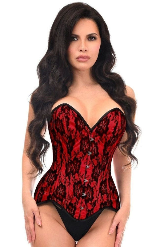 Top Drawer Red Satin w/Black Lace Overlay Steel Boned Overbust Corset - Daisy Corsets