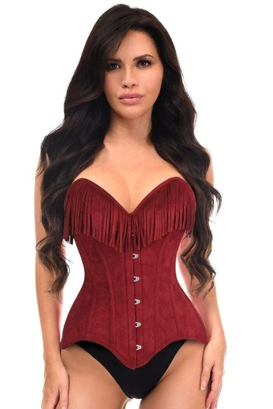 Top Drawer Red Suede Steel Boned Overbust Corset w/Fringe - Daisy Corsets