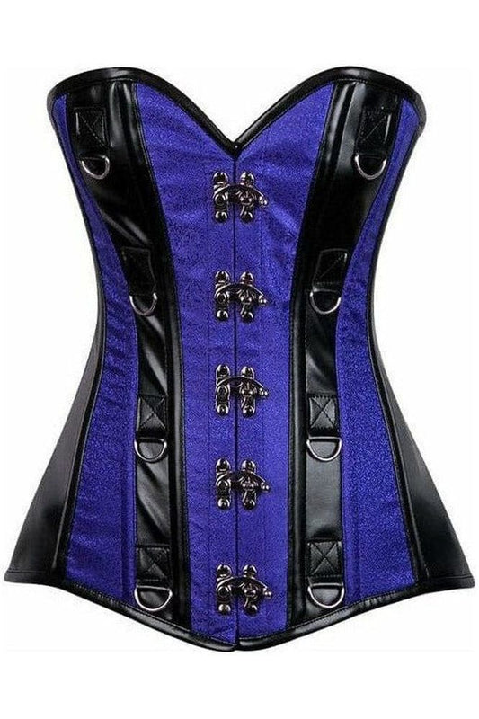 Top Drawer Royal Blue Brocade & Faux Leather Steel Boned Corset - Daisy Corsets