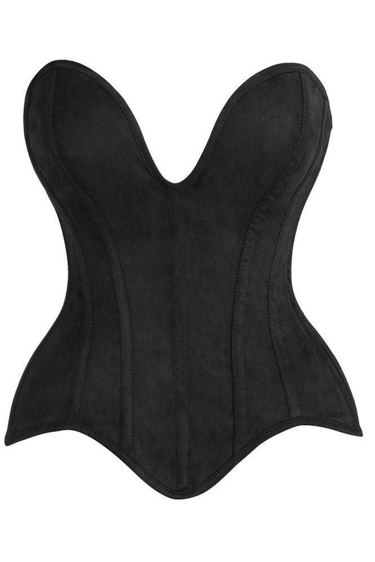 Top Drawer Steel Boned Black Suede Deep Plunge Overbust Corset Top - Daisy Corsets