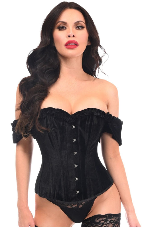 Top Drawer Steel Boned Black Velvet Overbust Corset w/Sleeves - Daisy Corsets