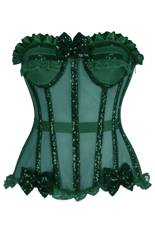 Top Drawer Steel Boned Dark Green Sequin Underwire Bustier Corset - Daisy Corsets