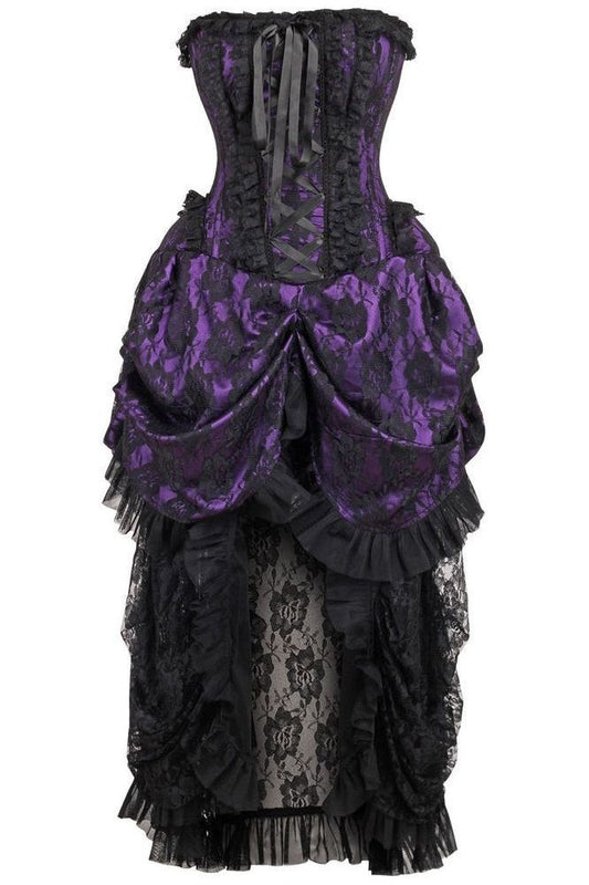 Top Drawer Steel Boned Purple w/Black Lace Bustle Corset Dress - Daisy Corsets