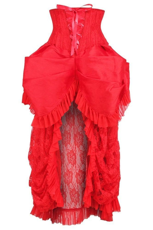 Top Drawer Steel Boned Red Lace Victorian Bustle Underbust Corset Dress - Daisy Corsets