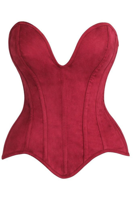 Top Drawer Steel Boned Red Suede Deep Plunge Overbust Corset Top - Daisy Corsets