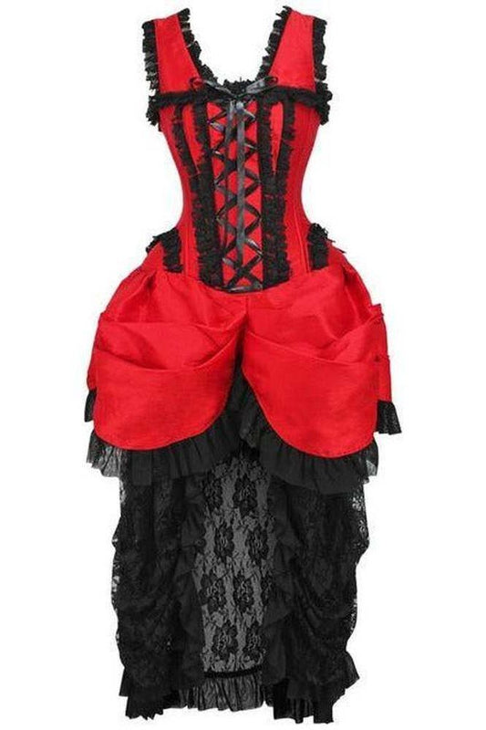 Top Drawer Steel Boned Red/Black Lace Victorian Bustle Corset Dress - Daisy Corsets