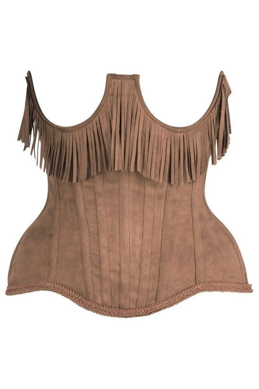 Top Drawer Steel Boned Tan Suede Underwire Underbust Corset Cincher w/Fringe - Daisy Corsets