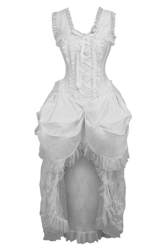 Top Drawer Steel Boned White Lace Victorian Bustle Corset Dress - Daisy Corsets