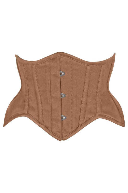 Top Drawer Tan Suede Steel Boned Mini Waist Cincher Corset - Daisy Corsets